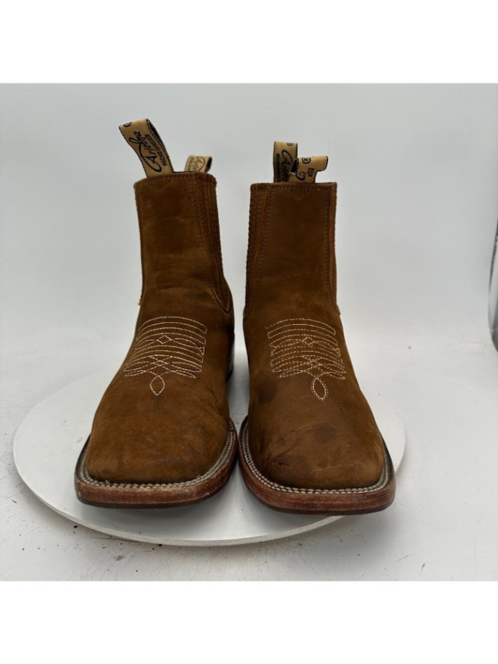 Arizona Men Size 11 Tan Leather Pull On Western Chelsea Ankle Boot - Picture 2 of 13